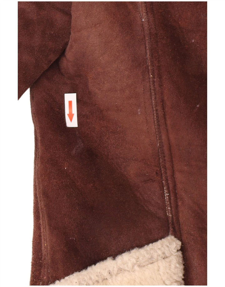 Vintage γυναικείο παλτό Shearling UK 10 Small Brown Colourblock