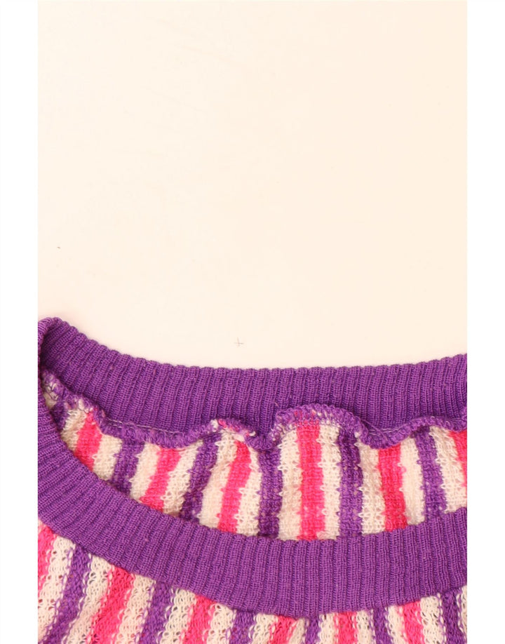 VINTAGE Γυναικείο πουλόβερ με λαιμόκαυστο UK 14 Μεγάλο πολύχρωμο ριγέ