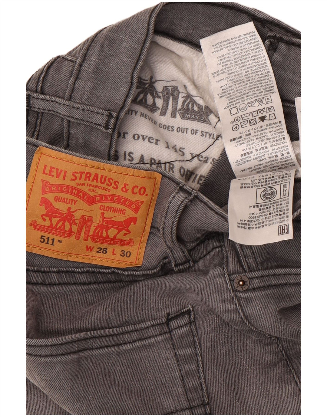 Levi's Mens 511 Slim Jeans W28 L30 Γκρι βαμβακερό