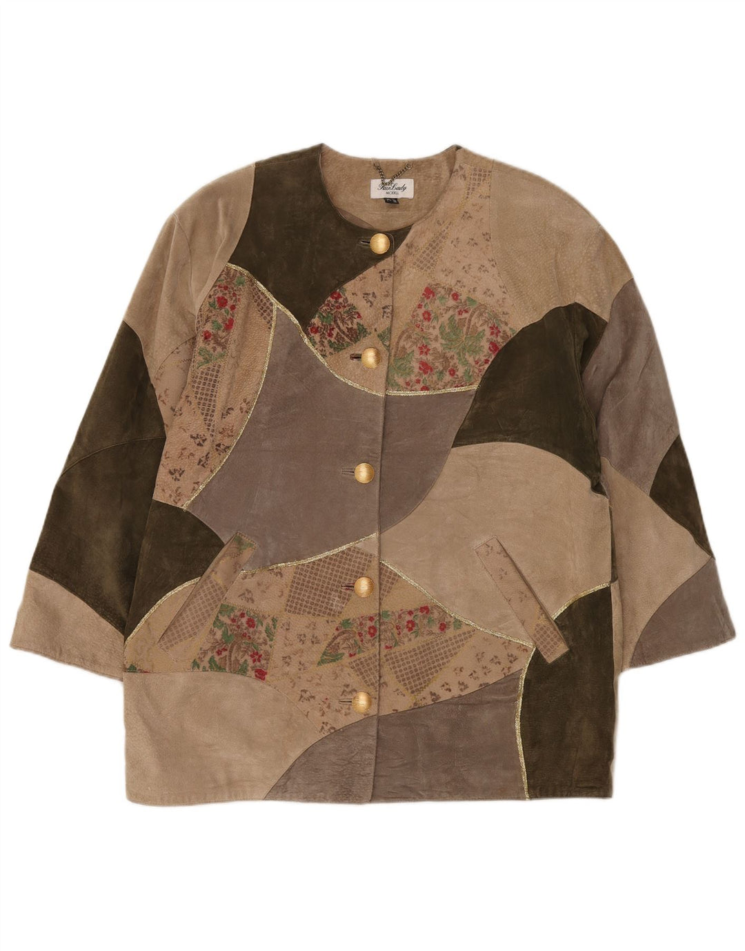 Fair Lady Γυναικείο Πανωφόρι UK 16 Large Beige Patchwork Δερμάτινο