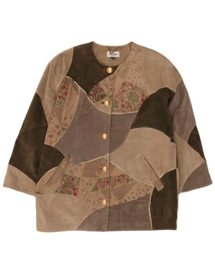 Fair Lady Γυναικείο Πανωφόρι UK 16 Large Beige Patchwork Δερμάτινο