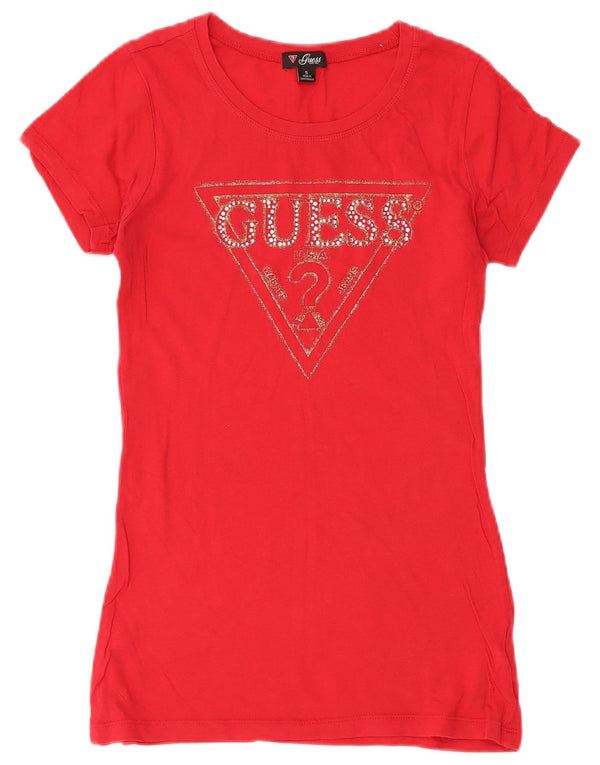 Guess Γυναικείο γραφικό T-Shirt Top UK 6 XS Red Cotton