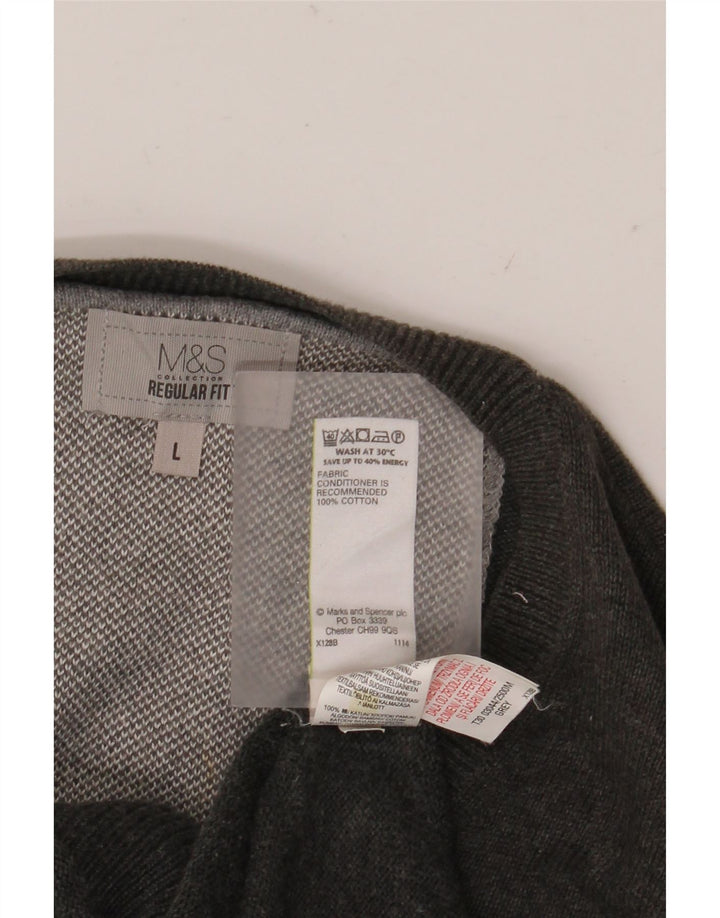 Marks & Spencer Ανδρικό πουλόβερ με κανονική εφαρμογή πουλόβερ με λαιμόκοψη μεγάλου γκρι βαμβακερό