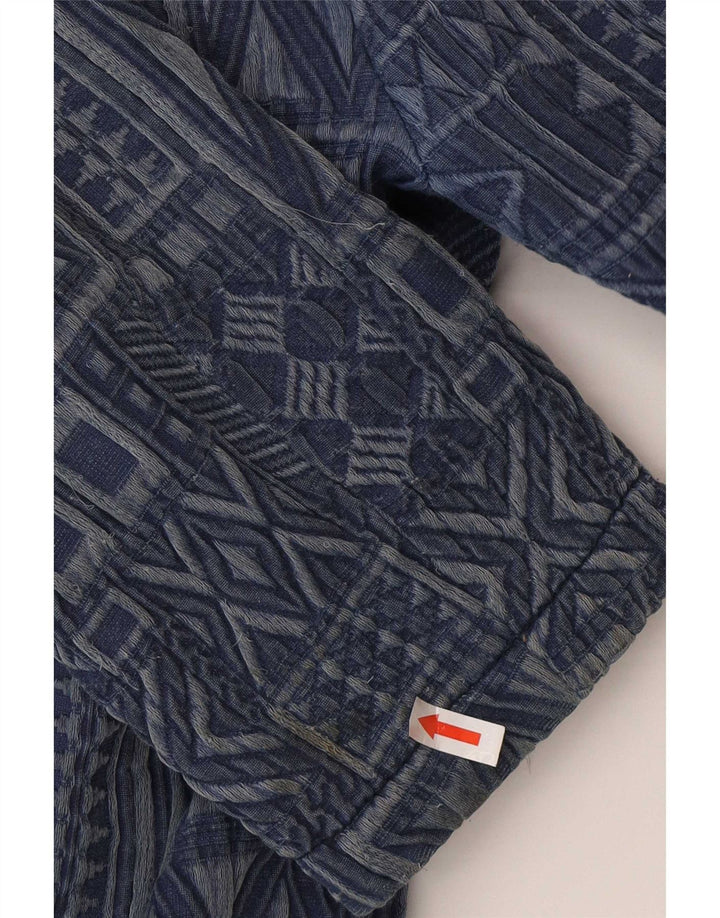 Zara Γυναικείο Ανοιχτό Παλτό UK 16 Large Navy Blue Geometric Cotton