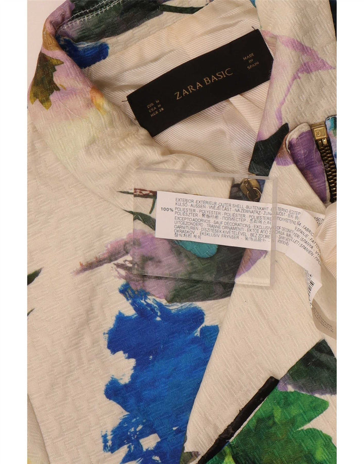 Zara Γυναικείο Μπλέιζερ Μπουφάν UK 14 Medium White Floral Polyester