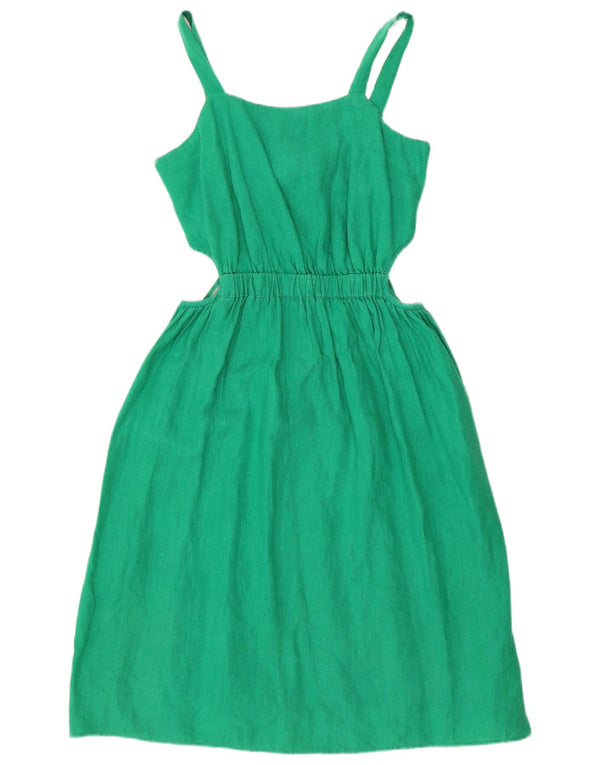 Zara Girls Sundress 13-14 Years Green Linen