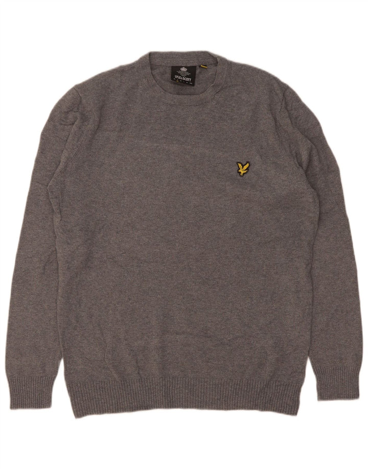 Lyle & Scott Ανδρικό πουλόβερ με λαιμόκοψη, μικρό γκρι βαμβακερό