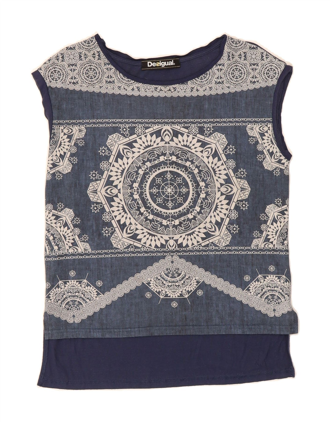 DESIGUAL Womens Oversized Blouse Top UK 10 Small Navy Blue Floral Vintage Desigual and Second-Hand Desigual from Messina Hembry 