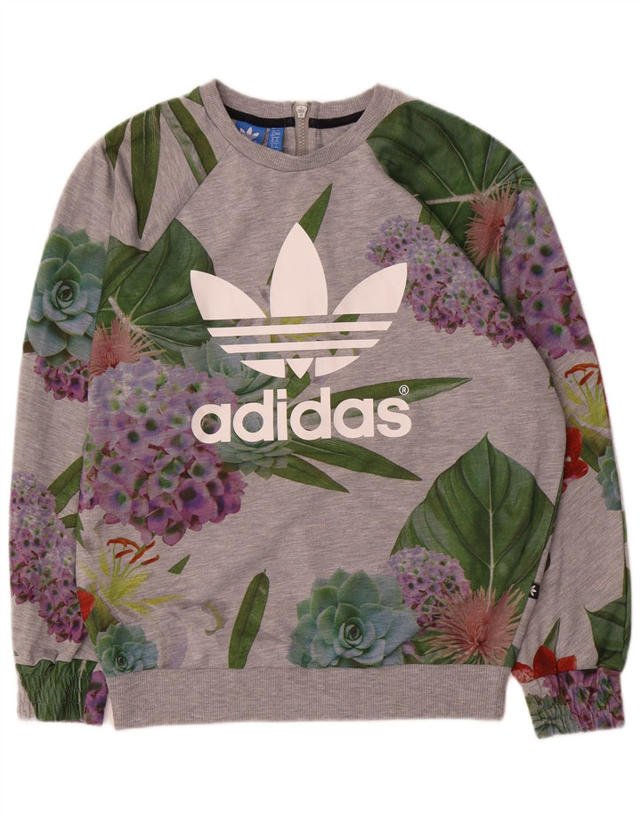 Γυναικείο γραφικό υπερμεγέθη φούτερ Adidas UK 12 Medium Grey Floral