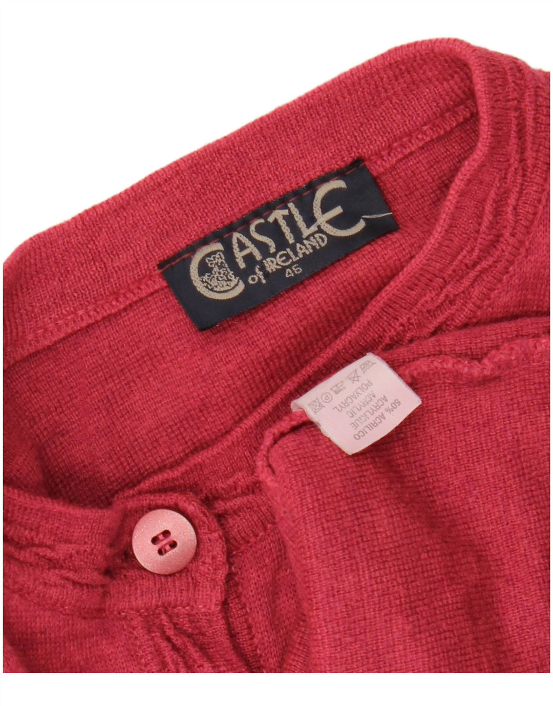 CASTLE OF IRELAND Γυναικείο πουλόβερ ζακέτα UK 16 μεγάλο ροζ μαλλί