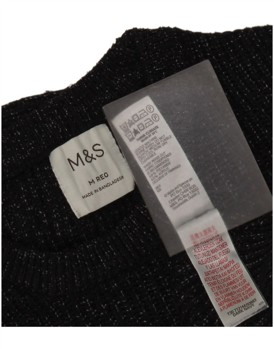 Marks & Spencer Ανδρικό πουλόβερ με λαιμόκοψη με λαιμόκοψη μεσαίου μήκους μπλέ με φλύκταινα