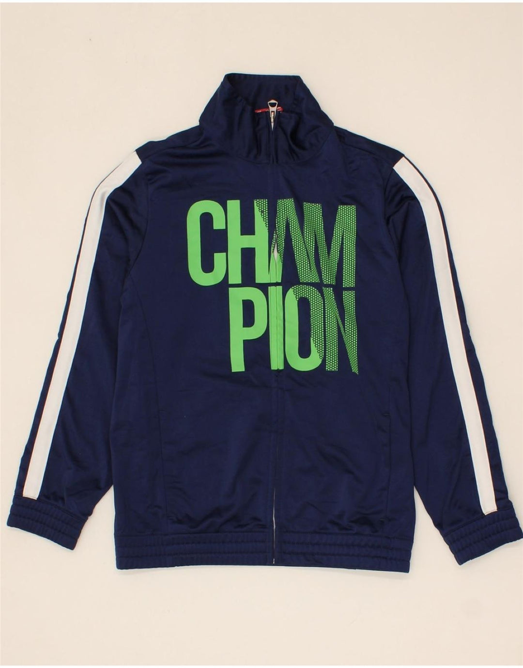 CHAMPION Boys Tracksuit Top Jacket 9-10 Years Medium Navy Blue Colourblock Vintage Champion and Second-Hand Champion from Messina Hembry 