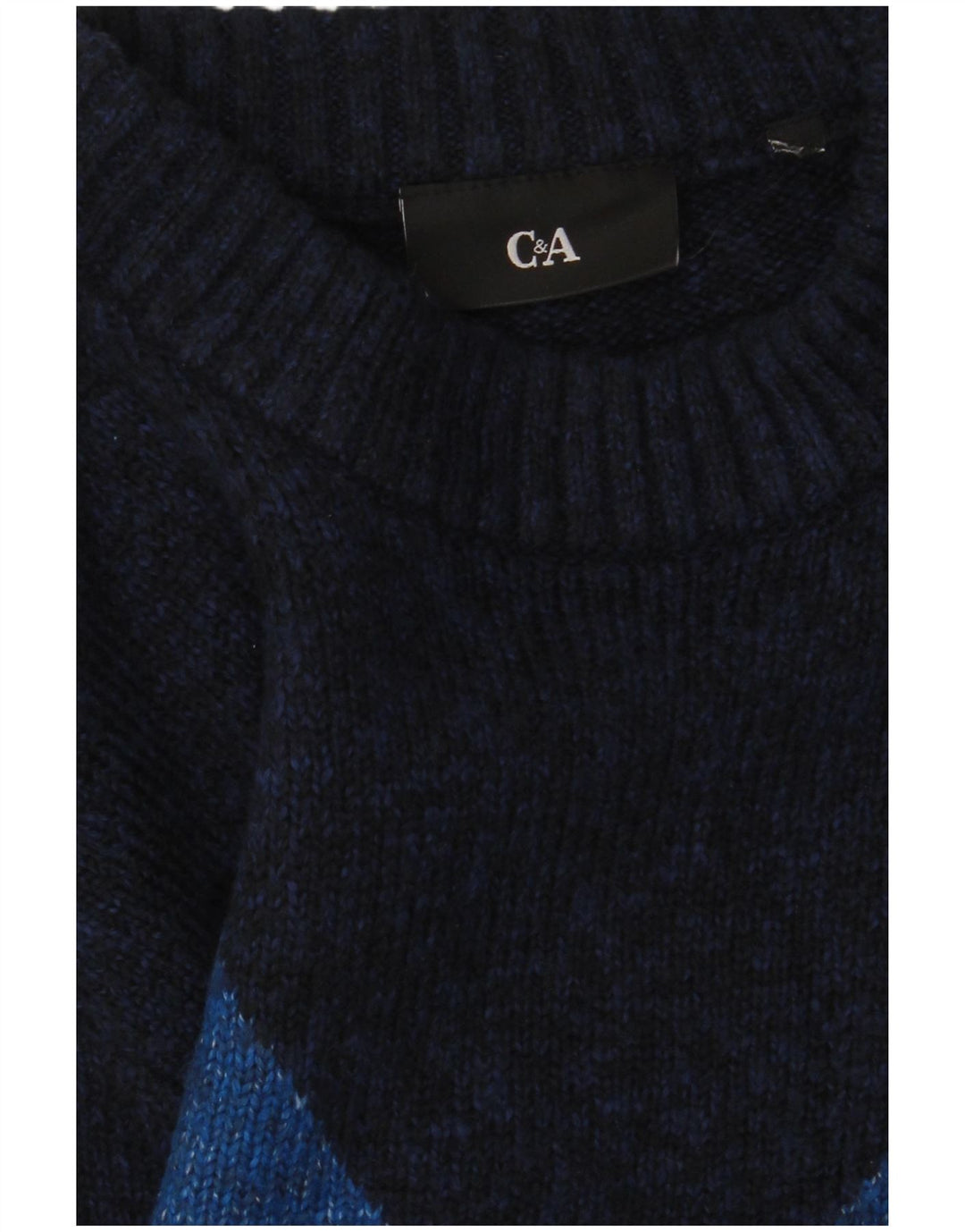 Ανδρικό πουλόβερ με λαιμόκοψη C & A Small Navy Blue Argyle/Diamond