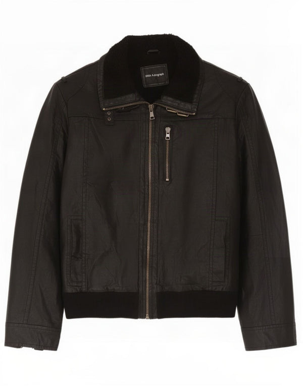 Marks & Spencer Mens Autograph Sherpa Δερμάτινο Μπουφάν UK 42 XL Μαύρο
