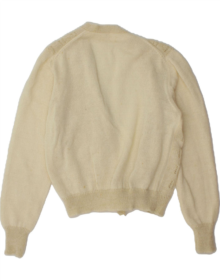 VINTAGE Womens Cardigan Sweater UK 14 Medium Beige Vintage Vintage and Second-Hand Vintage from Messina Hembry 