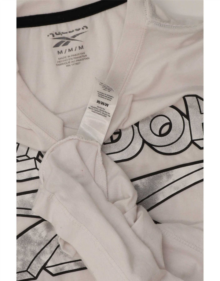 Ανδρικό γραφικό T-Shirt Reebok Top από μεσαίο λευκό βαμβακερό