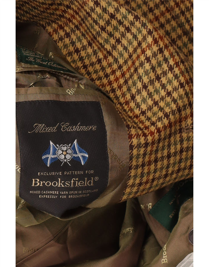 BROOKSFIELD Mens 3 Button Blazer Jacket IT 48 Medium Brown Houndstooth Vintage Brooksfield and Second-Hand Brooksfield from Messina Hembry 