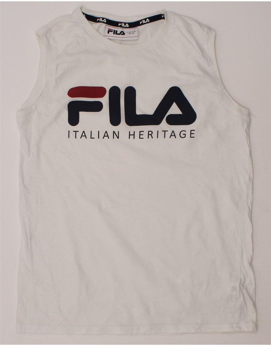 FILA Boys Graphic Vest Top 13-14 Years White Cotton Vintage Fila and Second-Hand Fila from Messina Hembry 