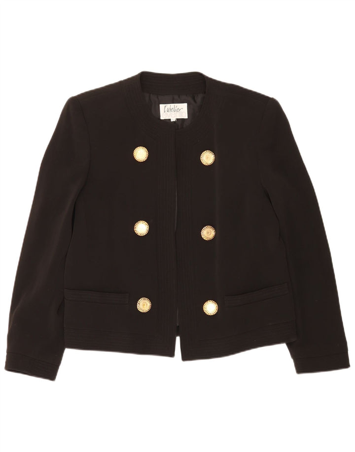 Vintage Γυναικείο Open Blazer Jacket IT 44 Medium Black Acetate