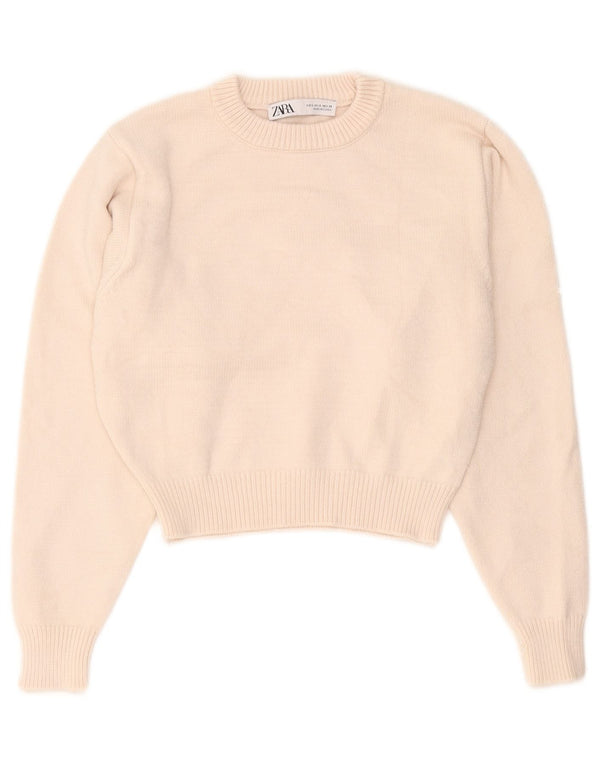Zara Γυναικείο πουλόβερ με λαιμόκοψη Crop Crop UK 10 Small Beige Viscose