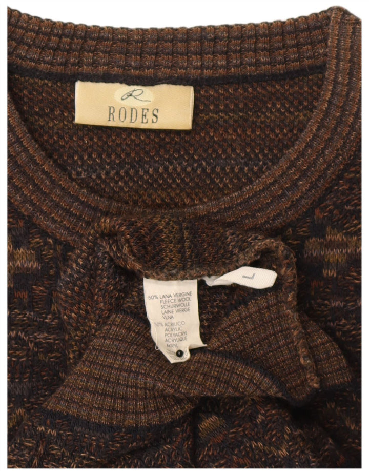 Ανδρικό πουλόβερ Rodes Crew Neck Jumper Μεγάλο Καφέ Γεωμετρικό Μαλλί