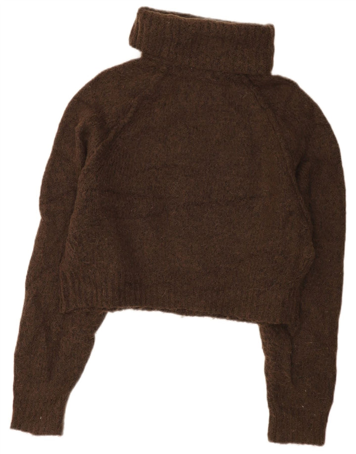 Zara Γυναικείο Crop Roll Neck Jumper πουλόβερ UK 14 Μεσαίο καφέ πολυεστέρας
