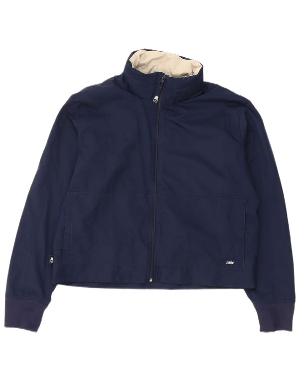 NIKE Womens Crop Hooded Rain Jacket US 8/10 Medium Navy Blue Polyester