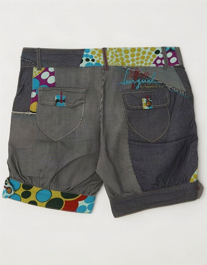 Desigual γυναικείο κανονικό σορτς EU 36 Small W28 Navy Blue Patchwork Cotton