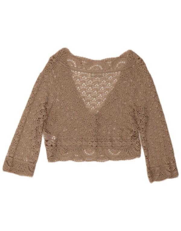 Wallis Γυναικεία Crop Crochet Cardigan Top UK 12 Medium Beige Floral Viscose