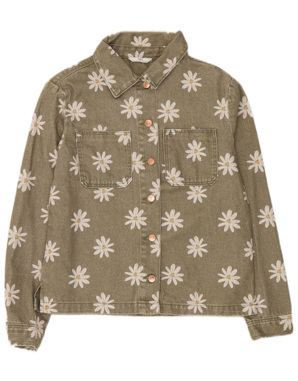 Marks & Spencer Girls Denim Jacket 14-15 Years Khaki Floral Cotton