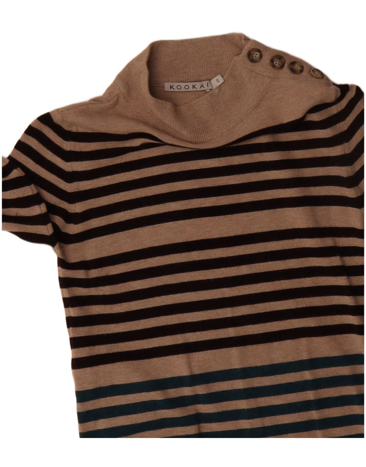 Γυναικείο μακρυμάνικο φόρεμα KOOKAI US 0 XS Μπεζ ριγέ