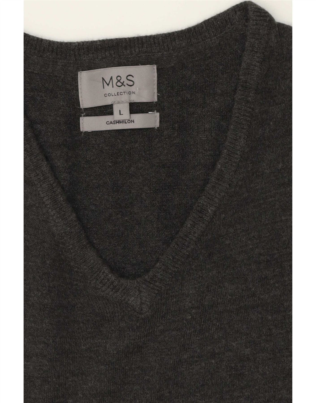 Marks & Spencer Ανδρικό πουλόβερ με λαιμόκοψη με λαιμόκοψη μεγάλο γκρι κασμίρ