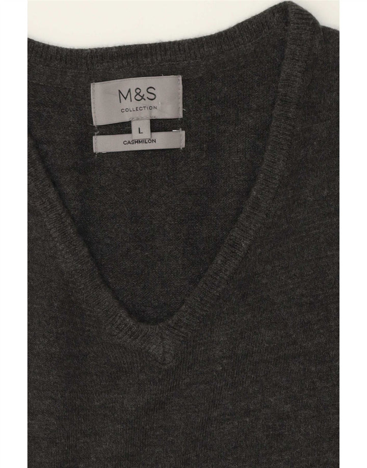 Marks & Spencer Ανδρικό πουλόβερ με λαιμόκοψη με λαιμόκοψη μεγάλο γκρι κασμίρ