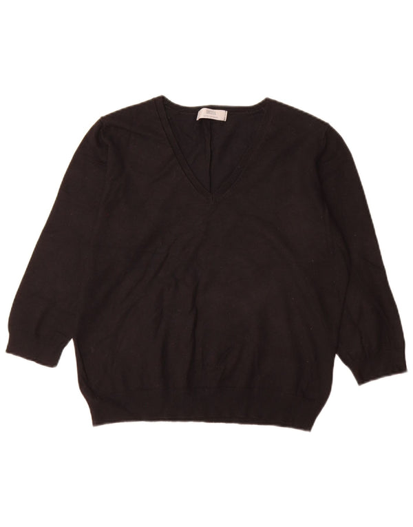 Marks & Spencer Womens 3/4 Sleeve V-Neck Jumper Sweater UK 18 XL Black