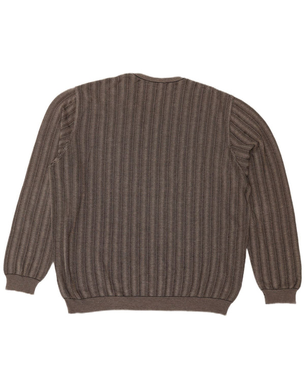 DALMINE Ανδρικό πουλόβερ με λαιμόκοψη IT 58 3XL Γκρι ριγέ βαμβακερό