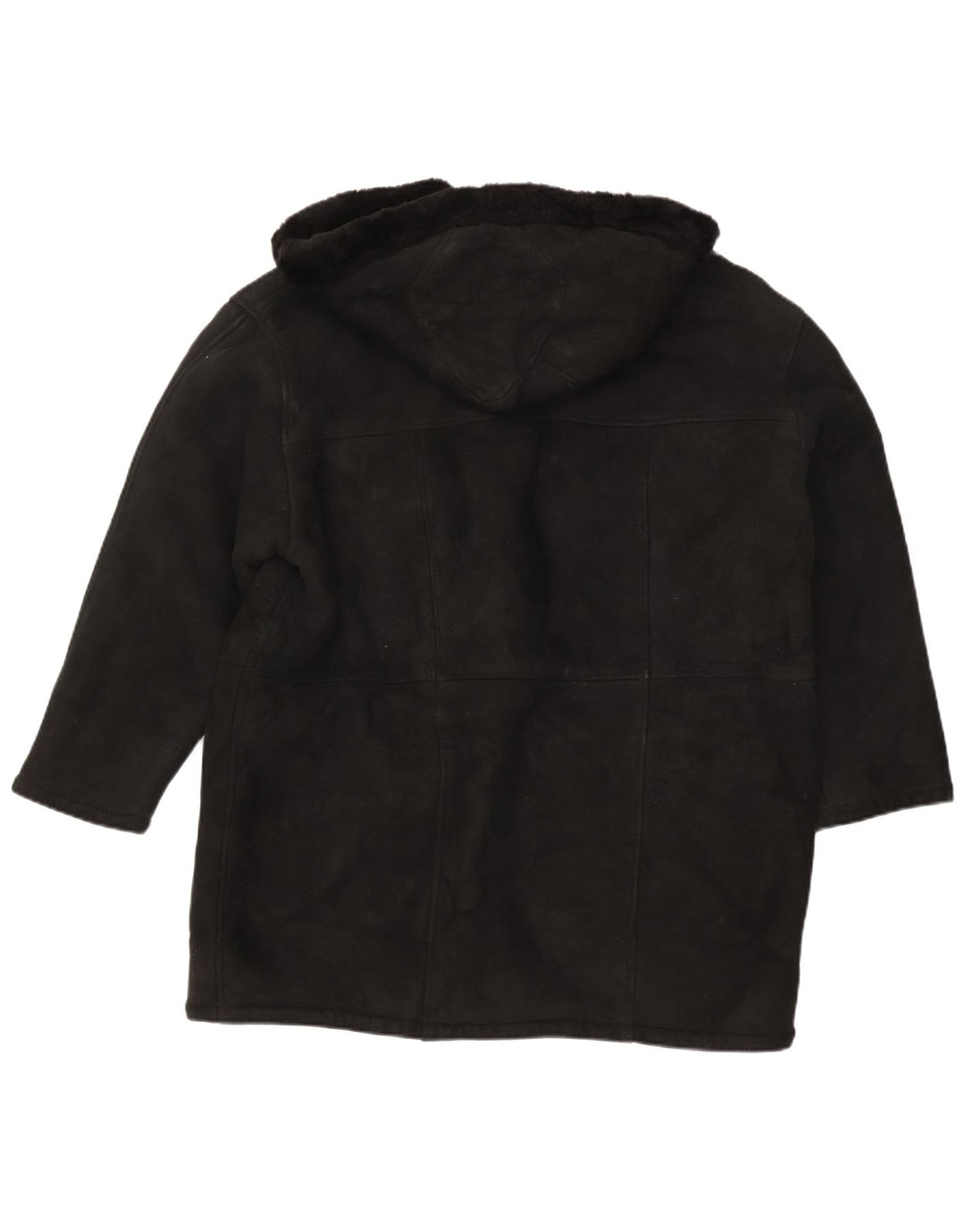 Vintage Γυναικείο παλτό Shearling με κουκούλα UK 16 Large Μαύρο