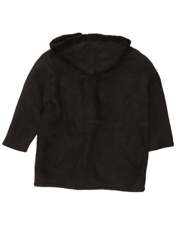 Vintage Γυναικείο παλτό Shearling με κουκούλα UK 16 Large Μαύρο