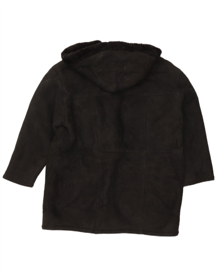 Vintage Γυναικείο παλτό Shearling με κουκούλα UK 16 Large Μαύρο