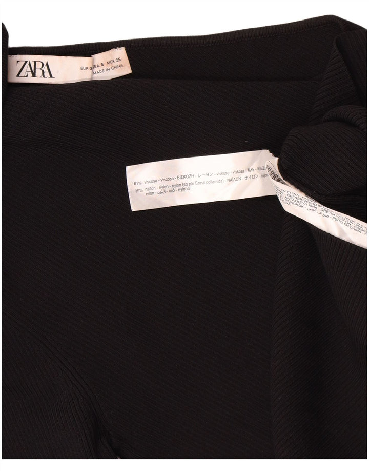 Zara Γυναικείο Crop Roll Neck One Shoulder Top UK 8 Small Black Viscose
