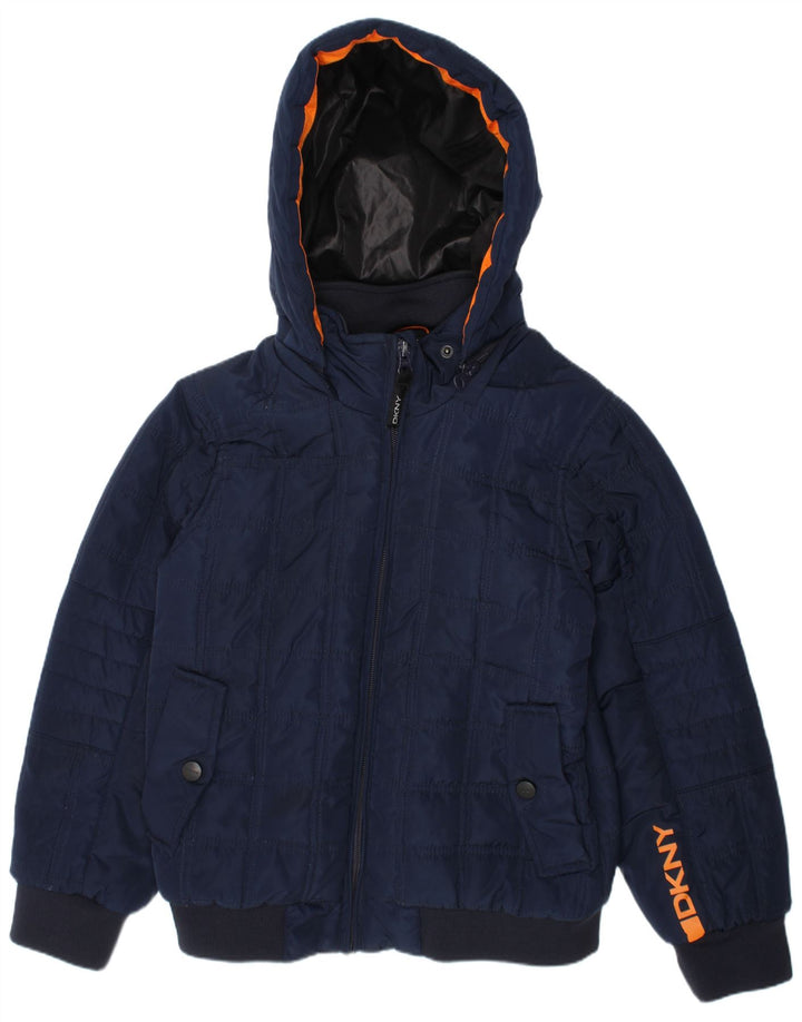 DKNY Boys Hooded Padded Jacket 7-8 Years Navy Blue Polyester