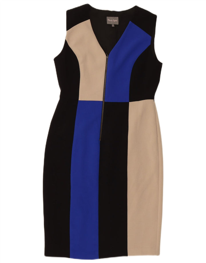 ΦΑΣΗ ΟΓΔΟ Γυναικείο αμάνικο φόρεμα UK 14 Medium Black Colourblock