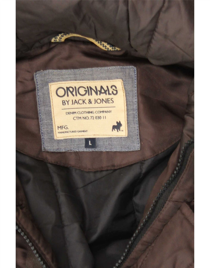Jack & Jones Mens Hooded Bomber Jacket UK 40 Large Brown Polyester