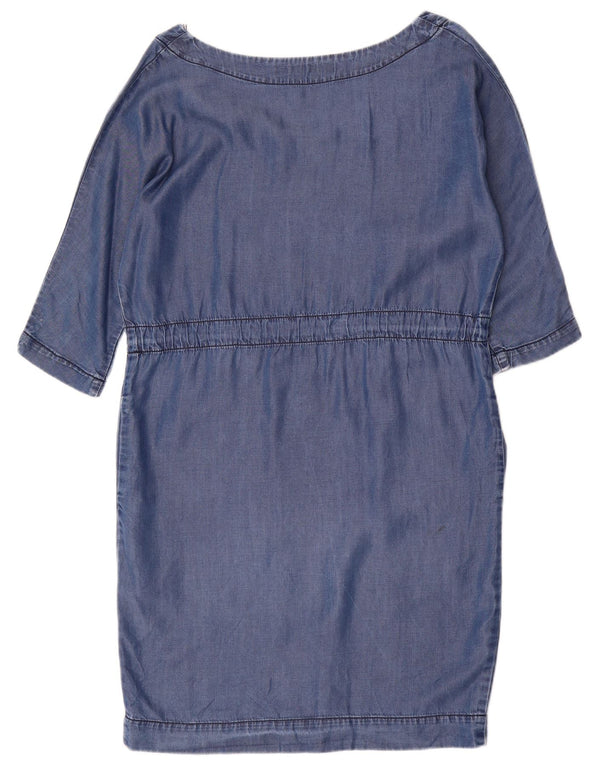 Zara Γυναικείο 3/4 μανίκι τζιν φόρεμα UK 10 Small Blue Lyocell