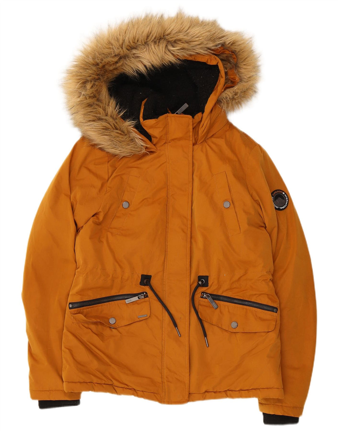 SUPERDRY Γυναικείο μπουφάν με κουκούλα αντιανεμικό UK 8 μικρό πορτοκαλί πολυεστέρας