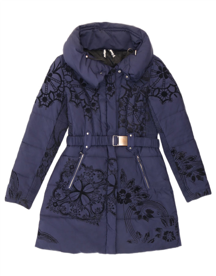Desigual Γυναικείο παλτό EU 38 Medium Navy Blue Floral Polyester
