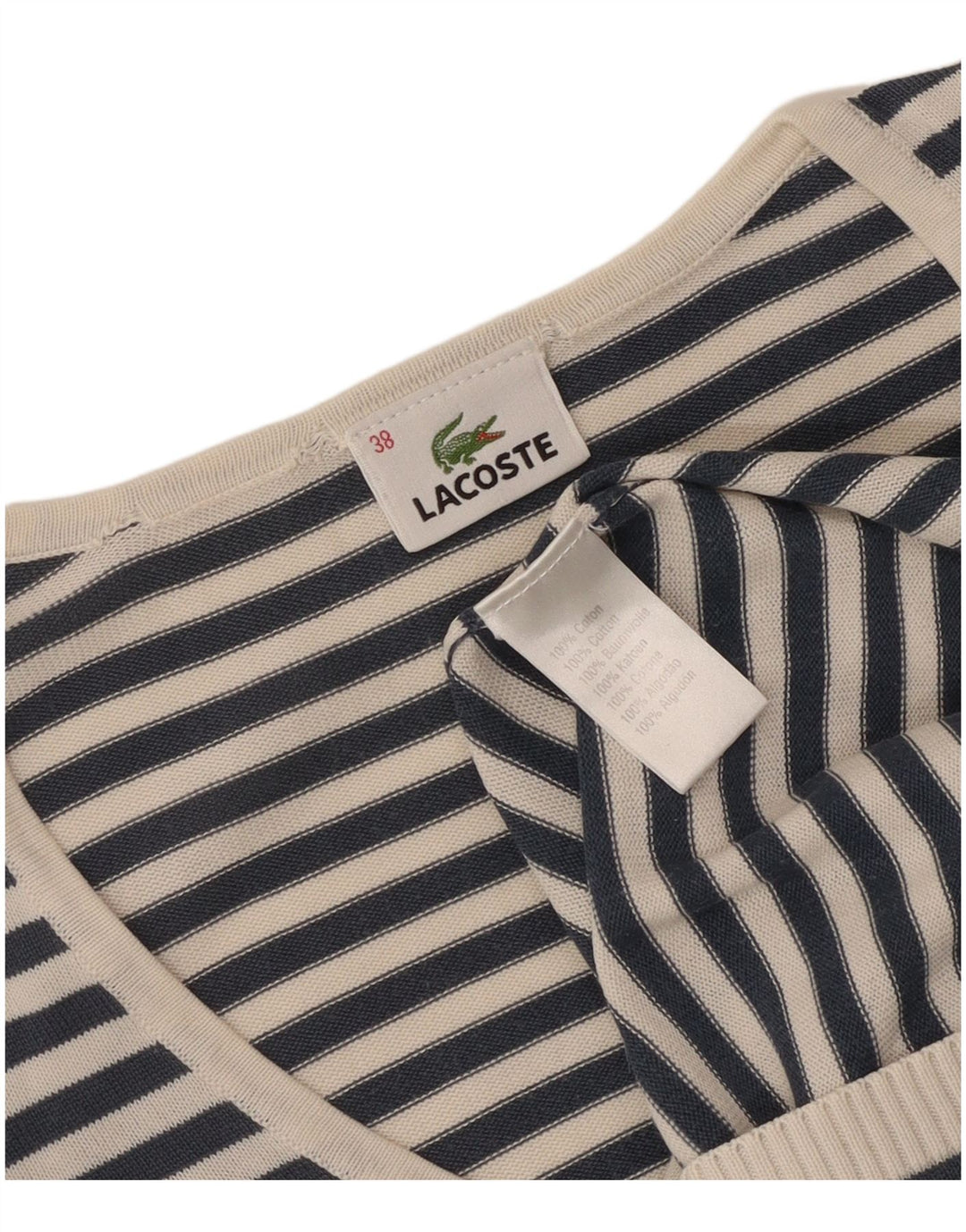 Γυναικείο πουλόβερ Lacoste με λαιμόκοψη με λαιμόκοψη μεγέθους 38 Μεσαίο μπλε ριγέ