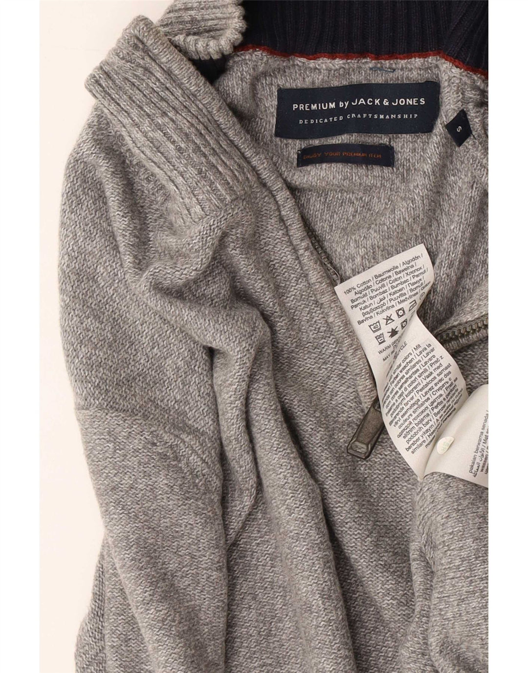 Ανδρικό πουλόβερ με φερμουάρ Jack & Jones Μικρό γκρι βαμβακερό