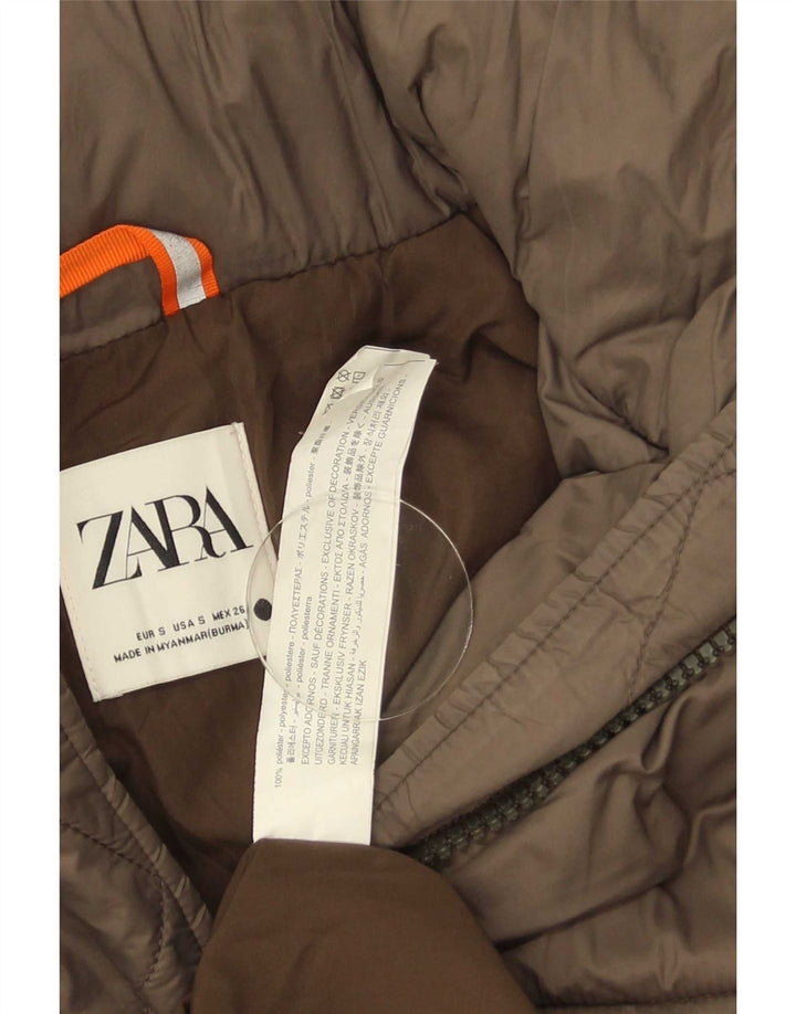 Zara Γυναικείο παλτό με κουκούλα μεγάλου μεγέθους, με επένδυση UK 10 Μικρό καφέ πολυεστέρας