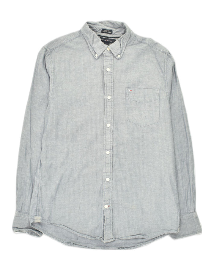 TOMMY HILFIGER Mens Custom Fit Shirt Medium Grey Herringbone Cotton | Vintage Tommy Hilfiger | Thrift | Second-Hand Tommy Hilfiger | Used Clothing | Messina Hembry 