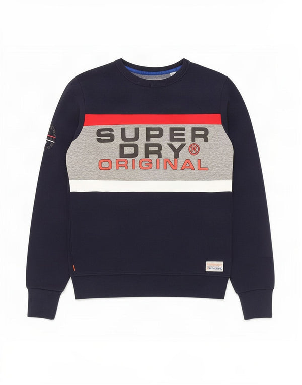 Superdry Womens Sweatshirt Jumper UK 14 Medium Navy Blue Colourblock